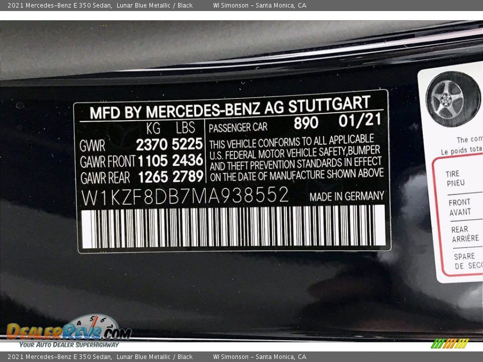 2021 Mercedes-Benz E 350 Sedan Lunar Blue Metallic / Black Photo #10
