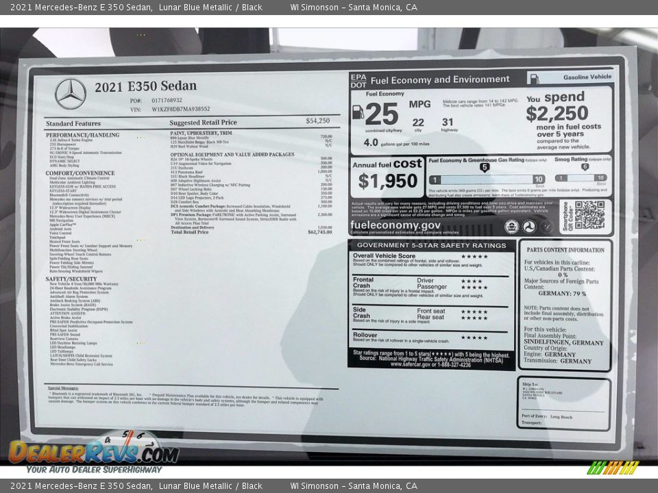 2021 Mercedes-Benz E 350 Sedan Lunar Blue Metallic / Black Photo #11