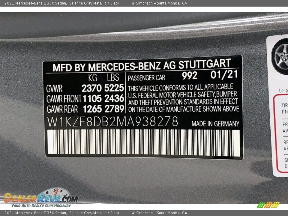 2021 Mercedes-Benz E 350 Sedan Selenite Gray Metallic / Black Photo #10