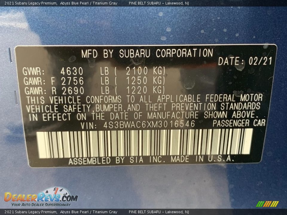 2021 Subaru Legacy Premium Abyss Blue Pearl / Titanium Gray Photo #14