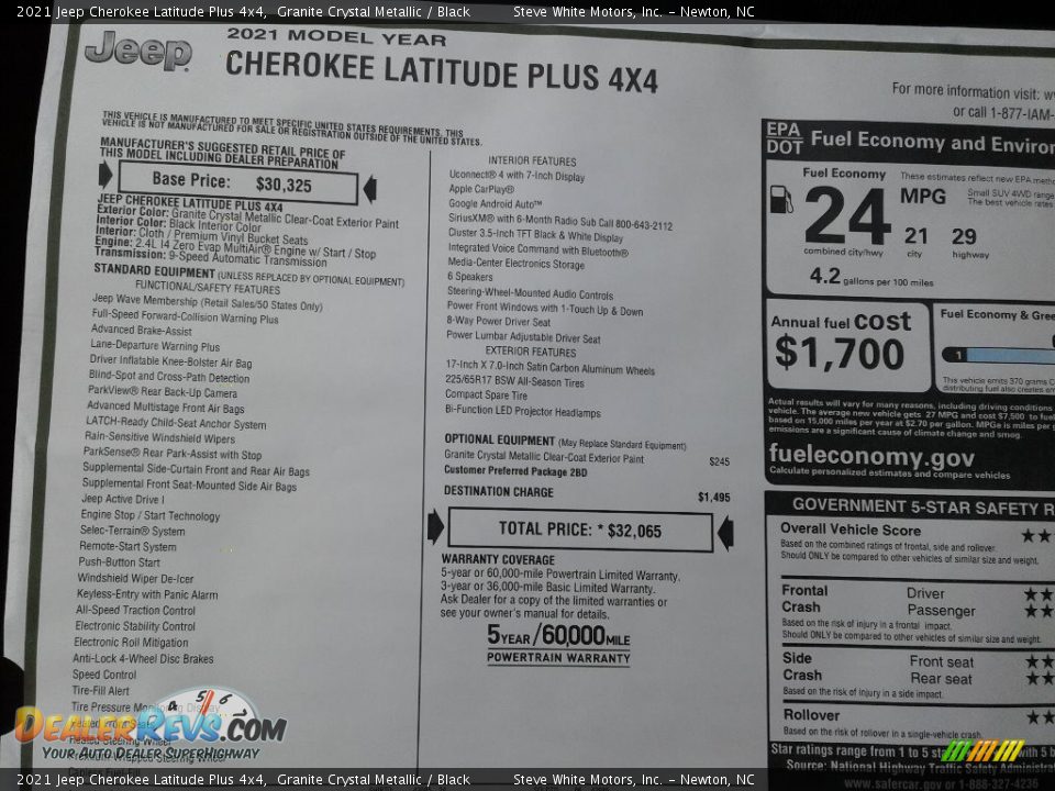 2021 Jeep Cherokee Latitude Plus 4x4 Granite Crystal Metallic / Black Photo #29