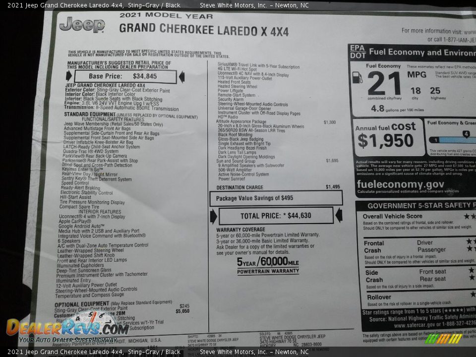 2021 Jeep Grand Cherokee Laredo 4x4 Sting-Gray / Black Photo #33