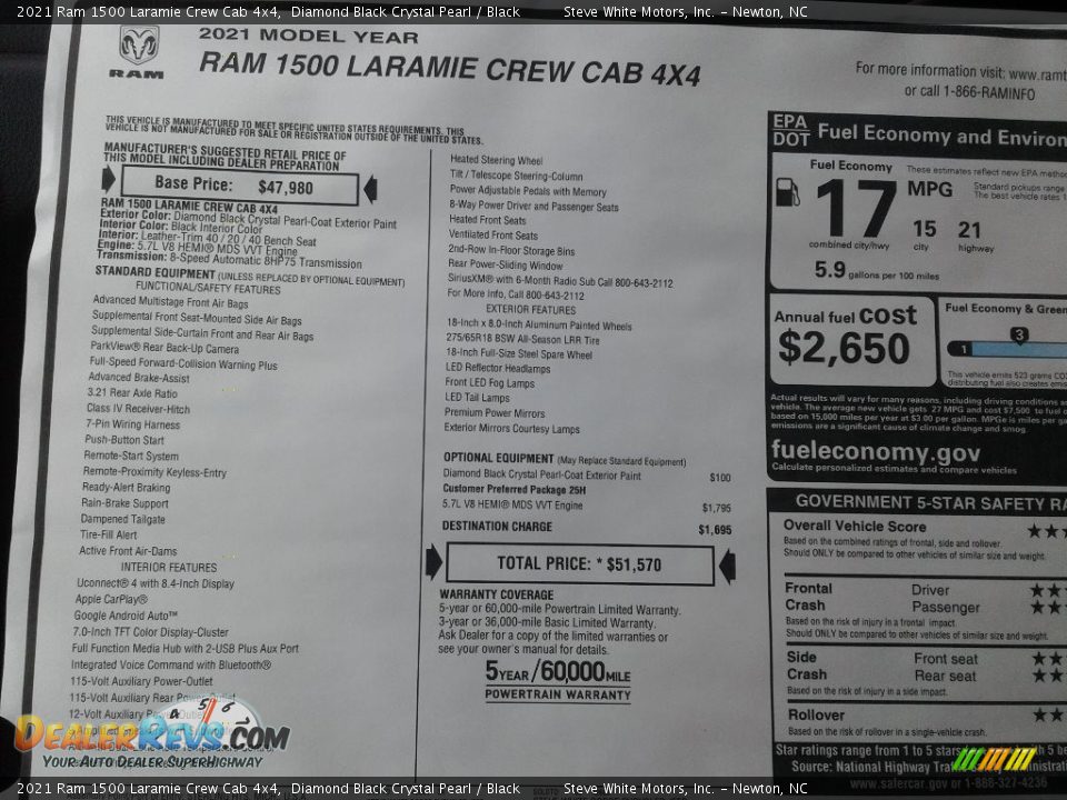 2021 Ram 1500 Laramie Crew Cab 4x4 Window Sticker Photo #27
