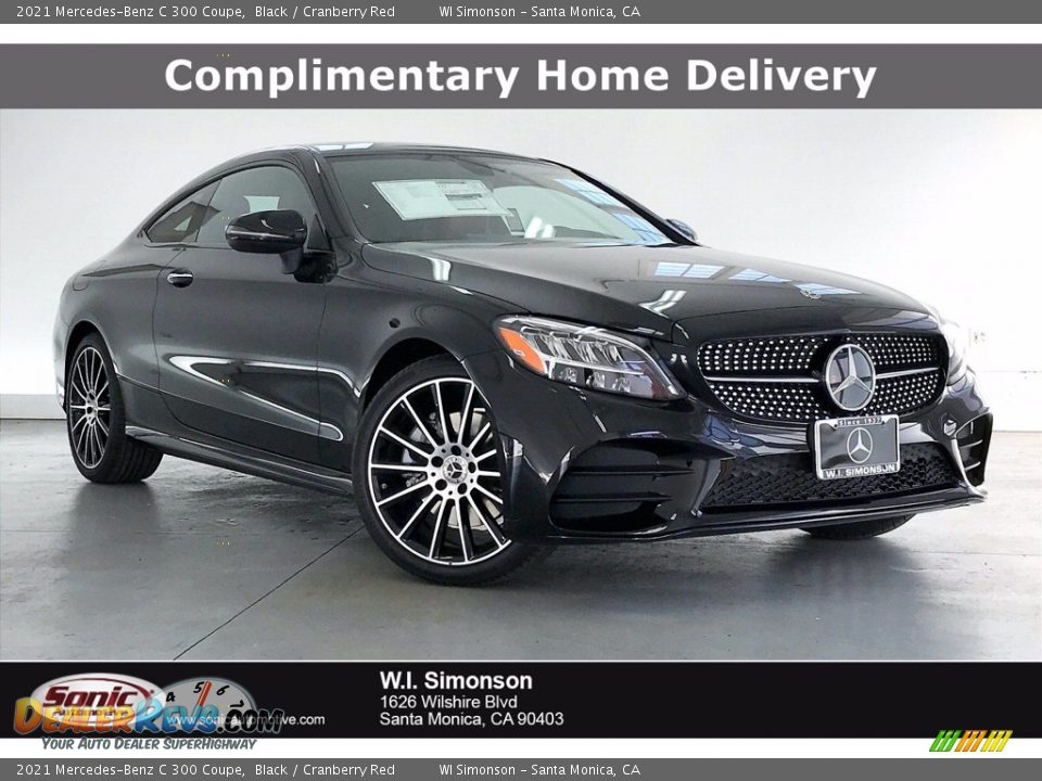 2021 Mercedes-Benz C 300 Coupe Black / Cranberry Red Photo #1