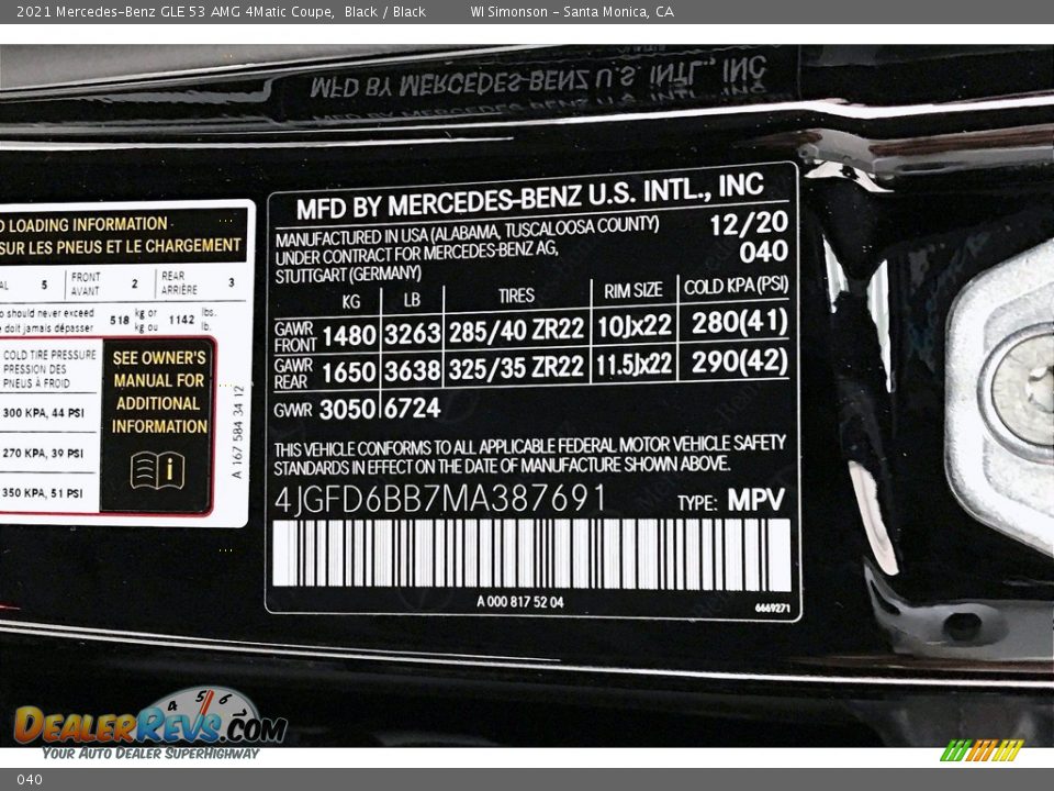 Mercedes-Benz Color Code 040 Black