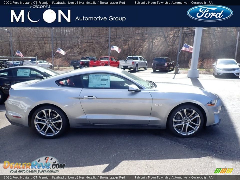 2021 Ford Mustang GT Premium Fastback Iconic Silver Metallic / Showstopper Red Photo #1