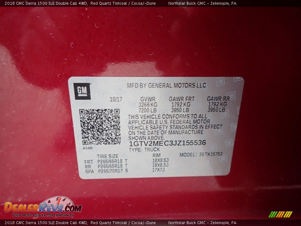 2018 GMC Sierra 1500 SLE Double Cab 4WD Red Quartz Tintcoat / Cocoa/­Dune Photo #15