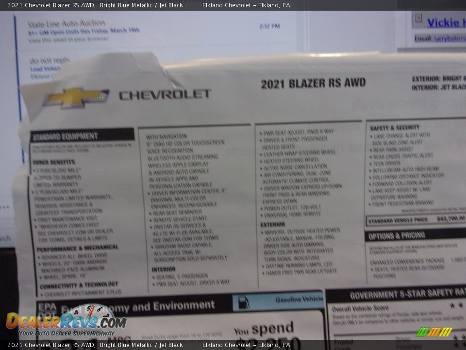 2021 Chevrolet Blazer RS AWD Bright Blue Metallic / Jet Black Photo #36