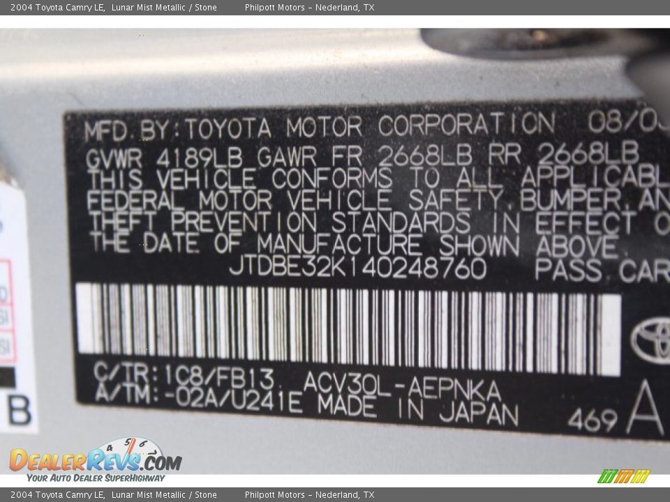 2004 Toyota Camry LE Lunar Mist Metallic / Stone Photo #24