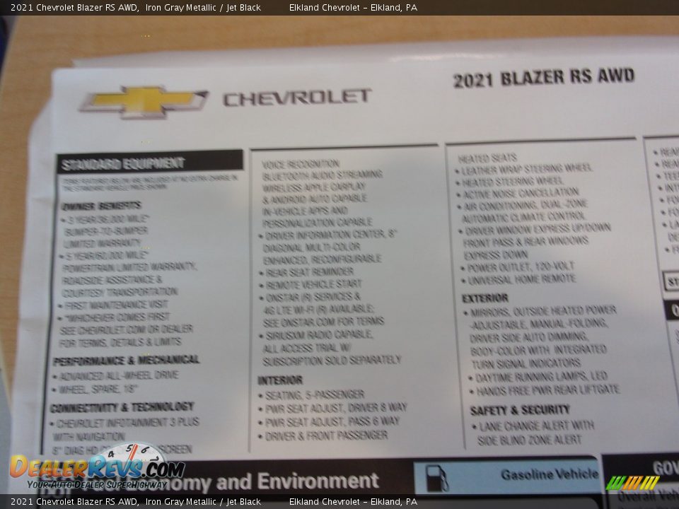 2021 Chevrolet Blazer RS AWD Iron Gray Metallic / Jet Black Photo #34