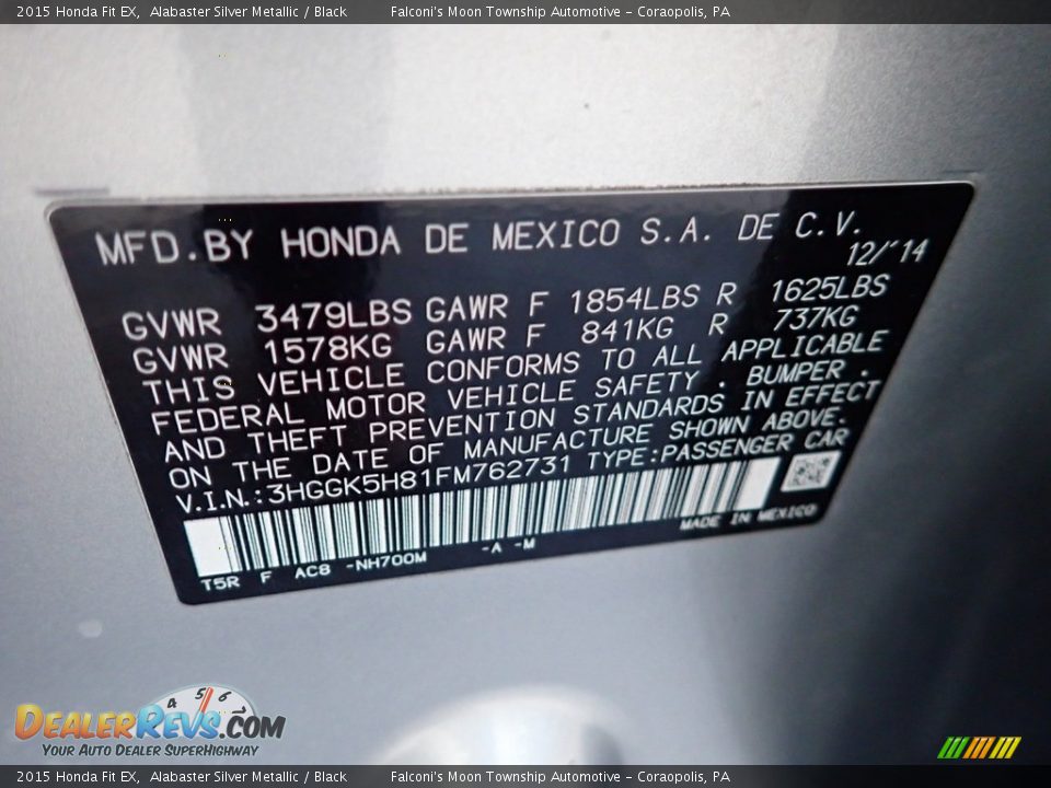 2015 Honda Fit EX Alabaster Silver Metallic / Black Photo #23