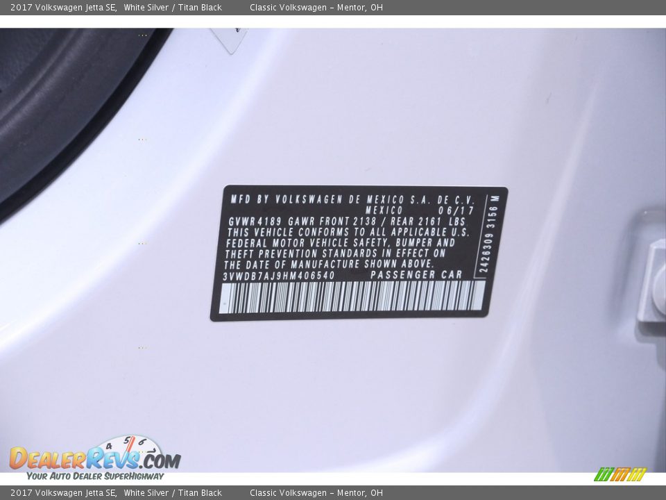 2017 Volkswagen Jetta SE White Silver / Titan Black Photo #17