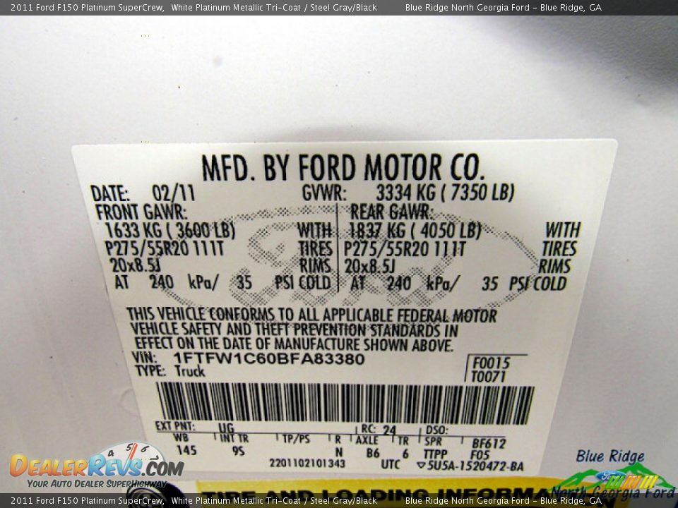 2011 Ford F150 Platinum SuperCrew White Platinum Metallic Tri-Coat / Steel Gray/Black Photo #27