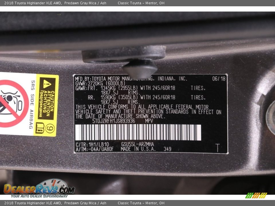 2018 Toyota Highlander XLE AWD Predawn Gray Mica / Ash Photo #22