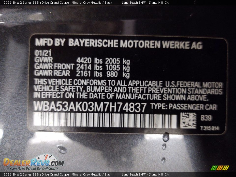 2021 BMW 2 Series 228i sDrive Grand Coupe Mineral Gray Metallic / Black Photo #26
