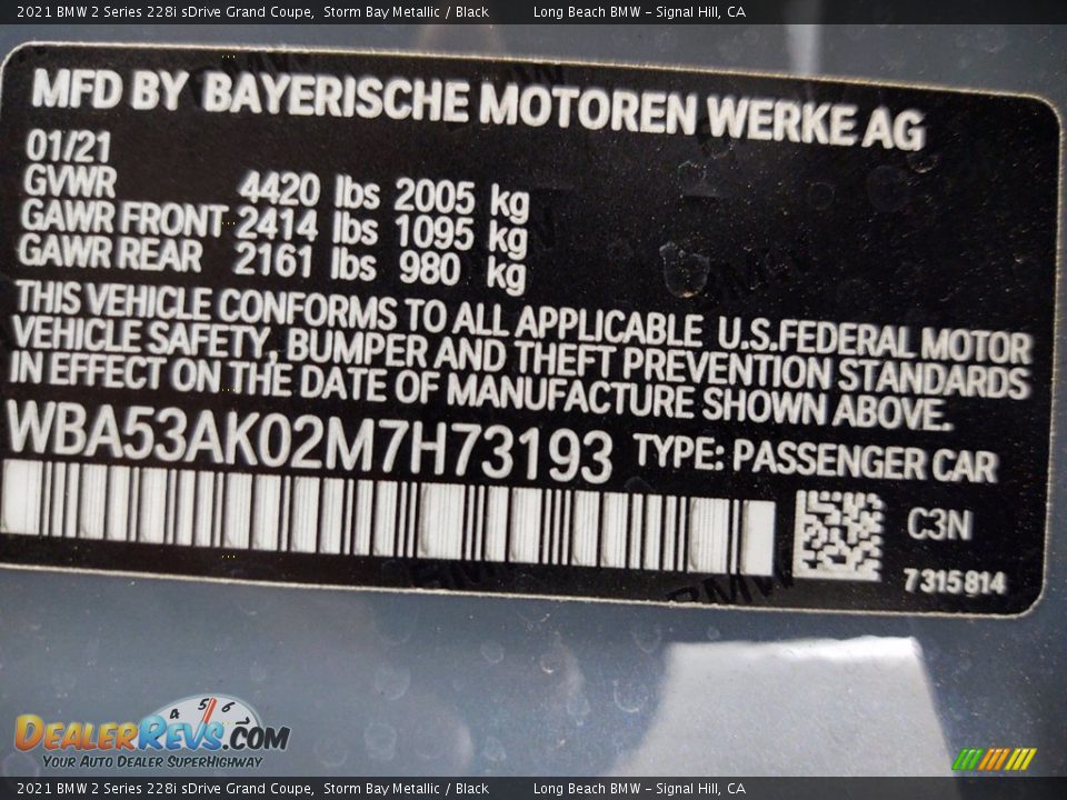 2021 BMW 2 Series 228i sDrive Grand Coupe Storm Bay Metallic / Black Photo #26