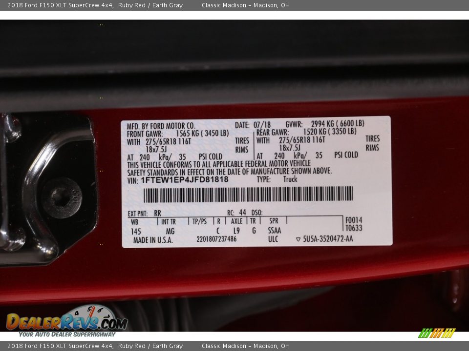 2018 Ford F150 XLT SuperCrew 4x4 Ruby Red / Earth Gray Photo #24