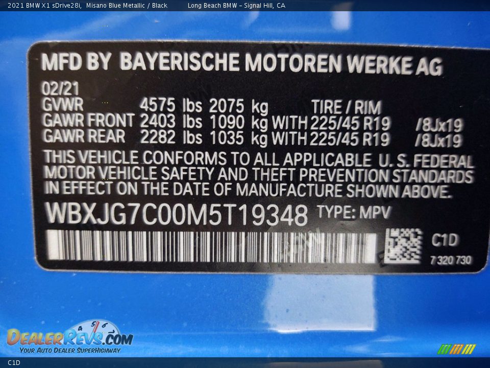 BMW Color Code C1D Misano Blue Metallic