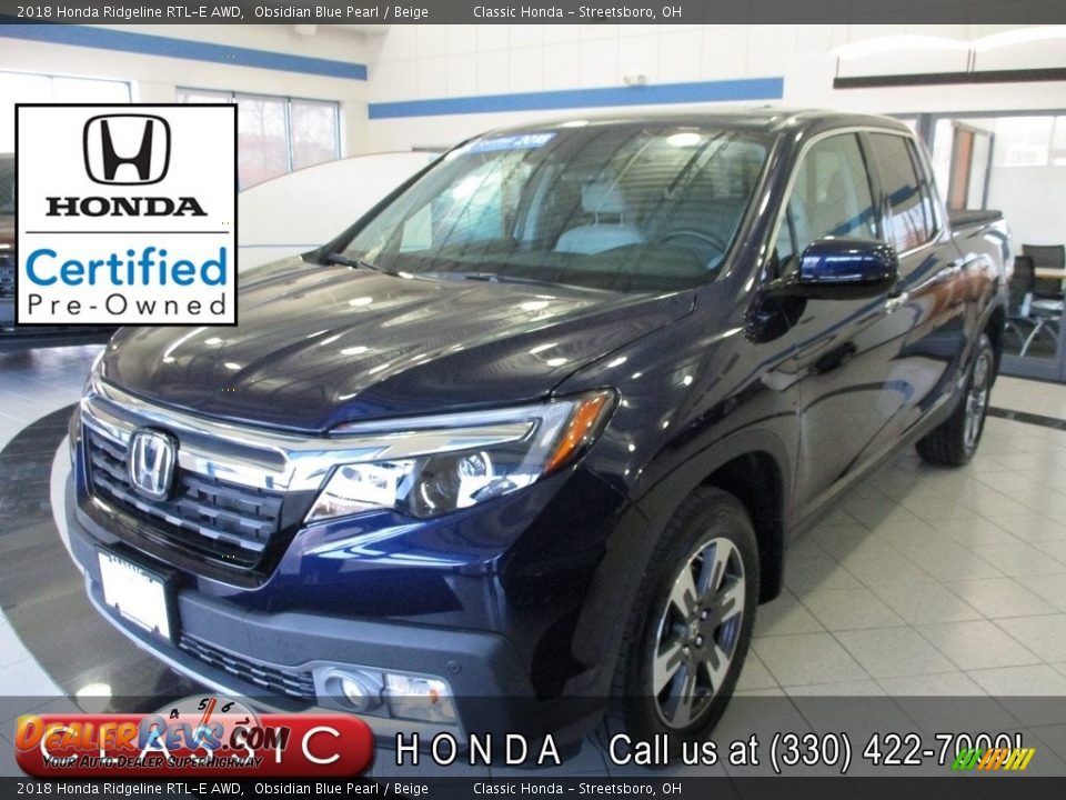 2018 Honda Ridgeline RTL-E AWD Obsidian Blue Pearl / Beige Photo #1