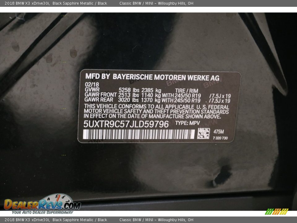2018 BMW X3 xDrive30i Black Sapphire Metallic / Black Photo #25