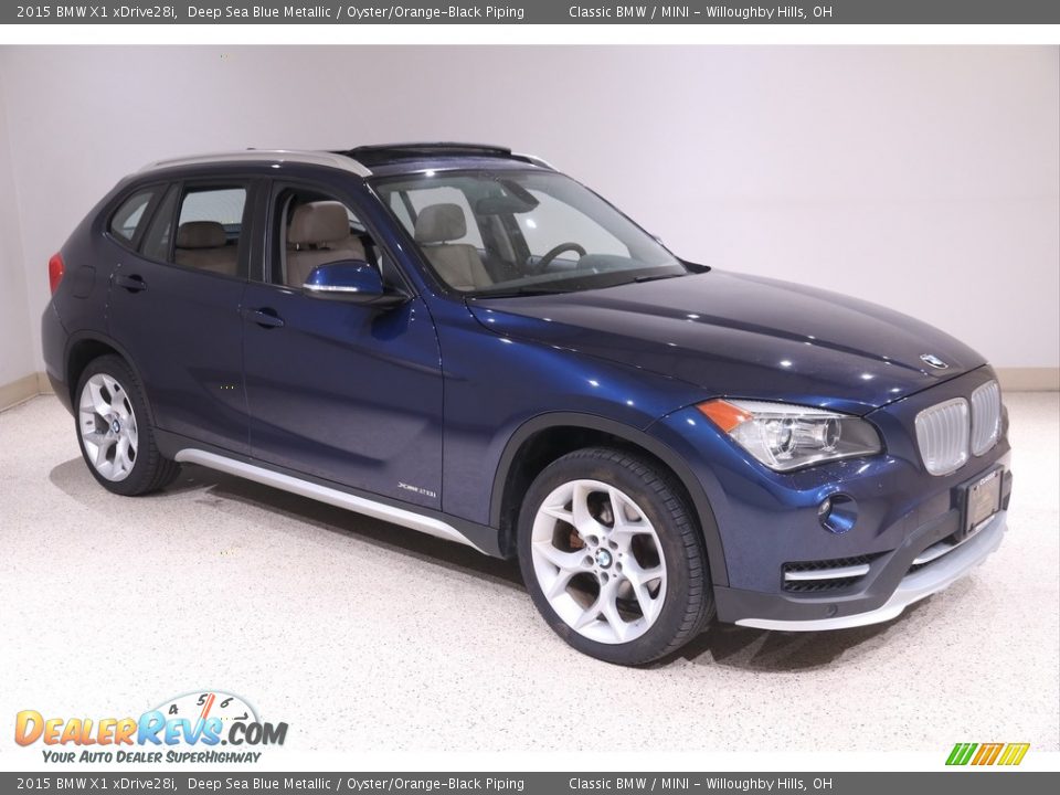 2015 BMW X1 xDrive28i Deep Sea Blue Metallic / Oyster/Orange-Black Piping Photo #1