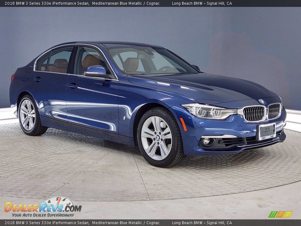 2018 BMW 3 Series 330e iPerformance Sedan Mediterranean Blue Metallic / Cognac Photo #1