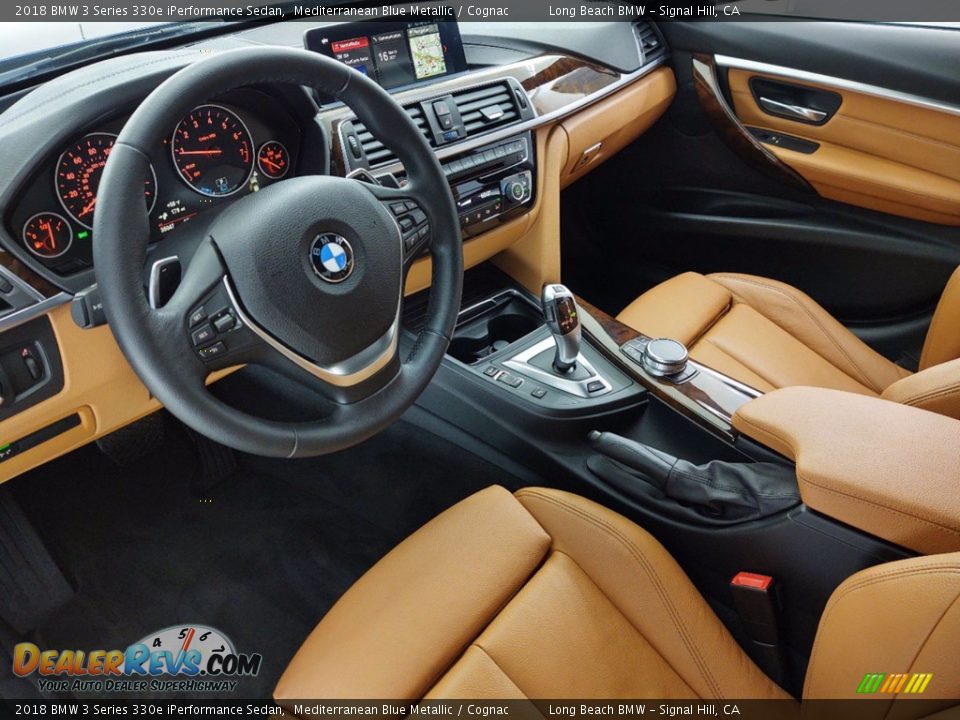 2018 BMW 3 Series 330e iPerformance Sedan Mediterranean Blue Metallic / Cognac Photo #16