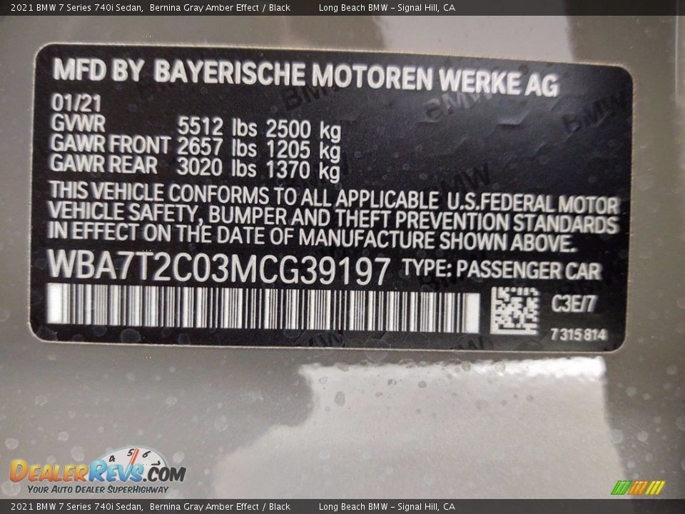 2021 BMW 7 Series 740i Sedan Bernina Gray Amber Effect / Black Photo #26