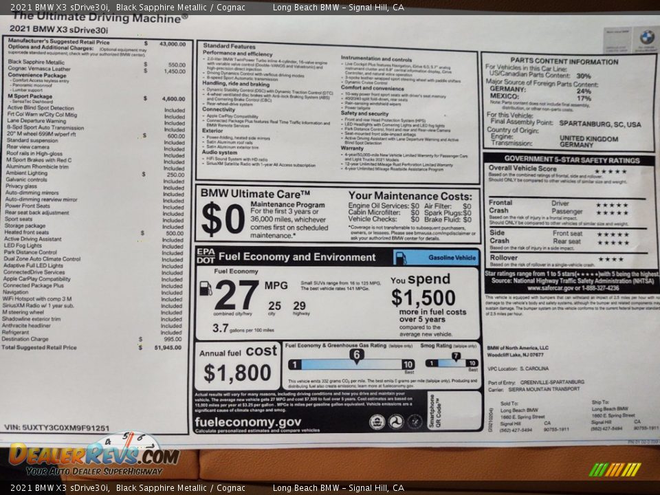 2021 BMW X3 sDrive30i Window Sticker Photo #25