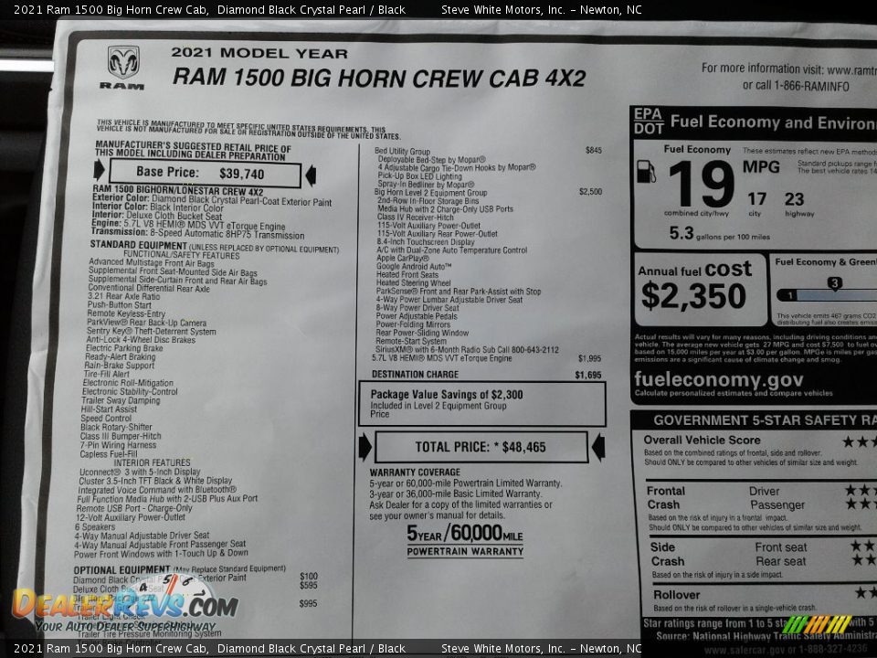 2021 Ram 1500 Big Horn Crew Cab Diamond Black Crystal Pearl / Black Photo #32