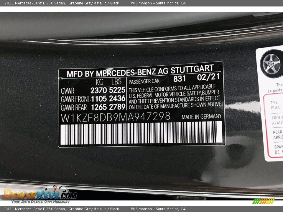 2021 Mercedes-Benz E 350 Sedan Graphite Gray Metallic / Black Photo #10