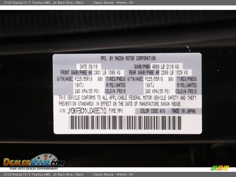 2018 Mazda CX-5 Touring AWD Jet Black Mica / Black Photo #20