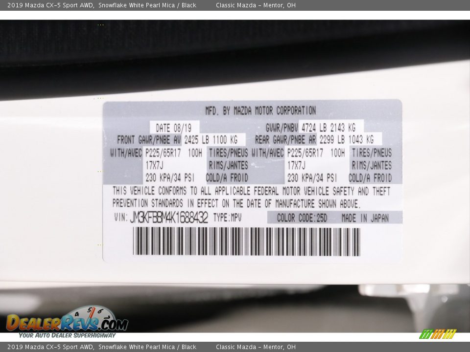 2019 Mazda CX-5 Sport AWD Snowflake White Pearl Mica / Black Photo #19