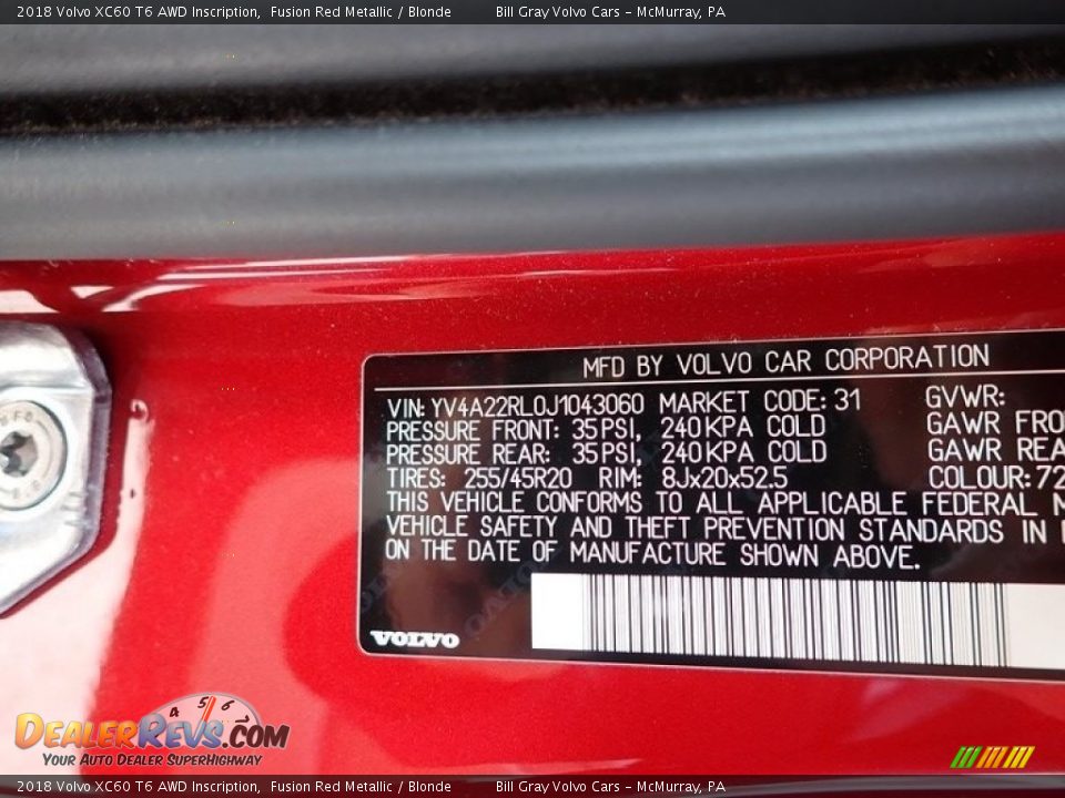2018 Volvo XC60 T6 AWD Inscription Fusion Red Metallic / Blonde Photo #15
