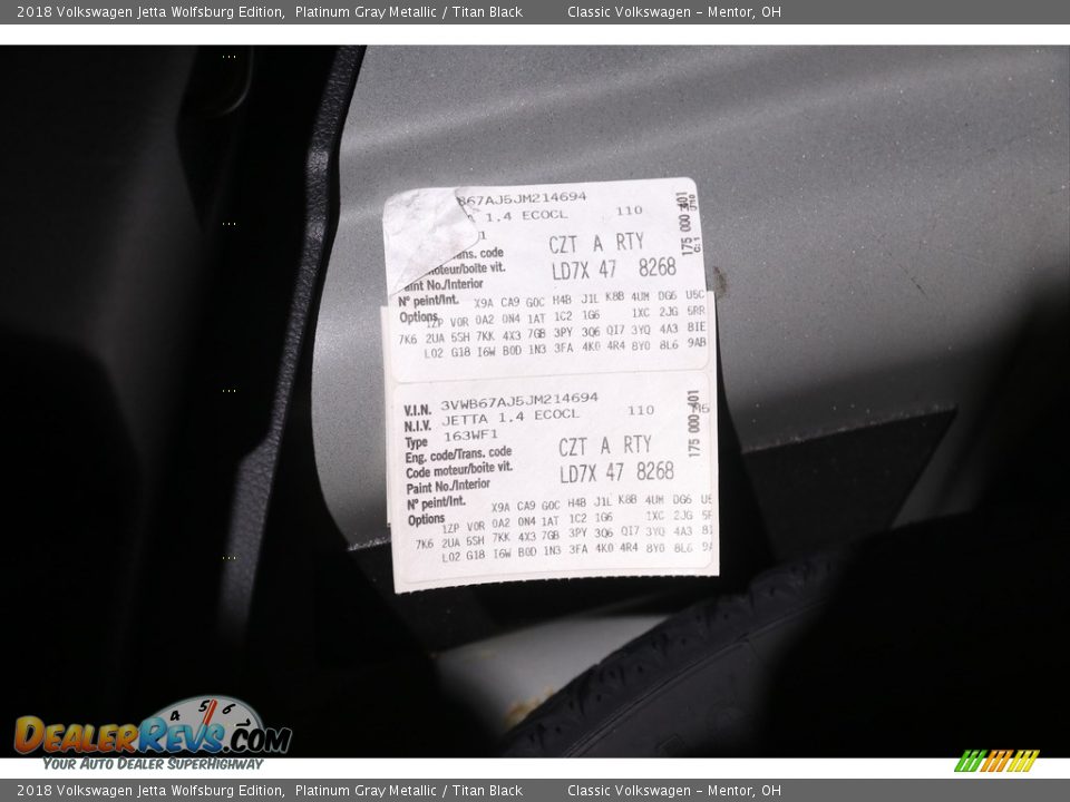 2018 Volkswagen Jetta Wolfsburg Edition Platinum Gray Metallic / Titan Black Photo #20