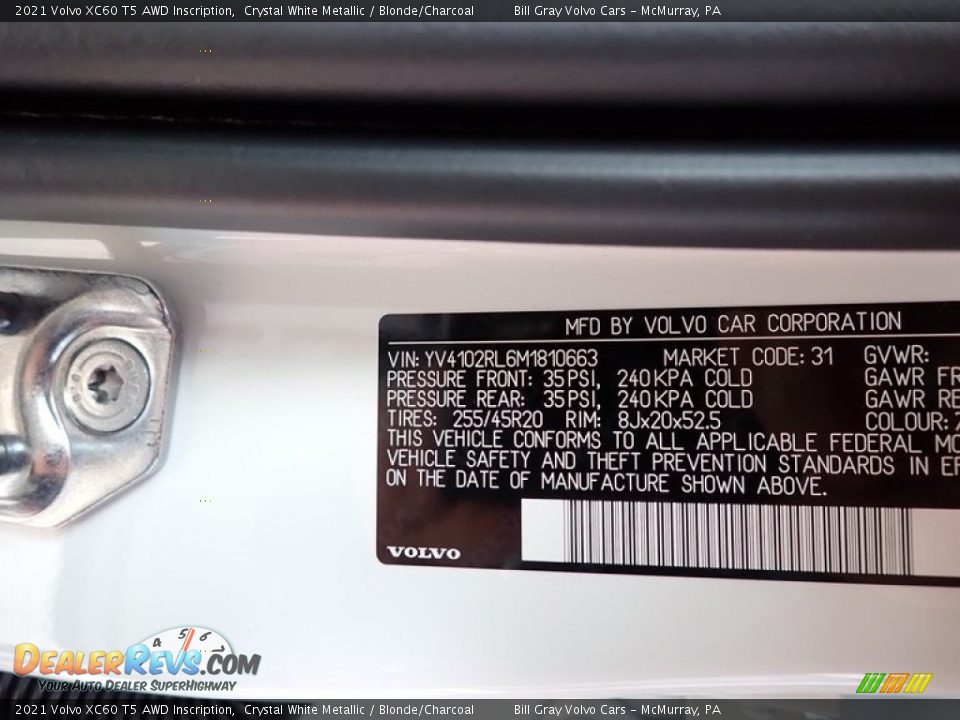 2021 Volvo XC60 T5 AWD Inscription Crystal White Metallic / Blonde/Charcoal Photo #11