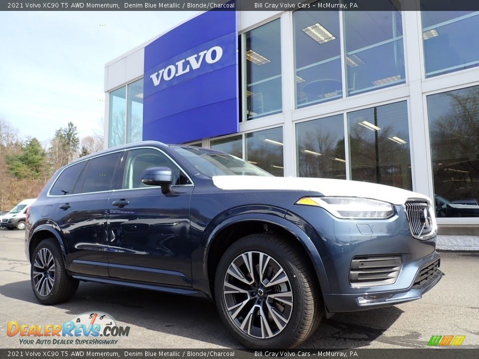 2021 Volvo XC90 T5 AWD Momentum Denim Blue Metallic / Blonde/Charcoal Photo #1