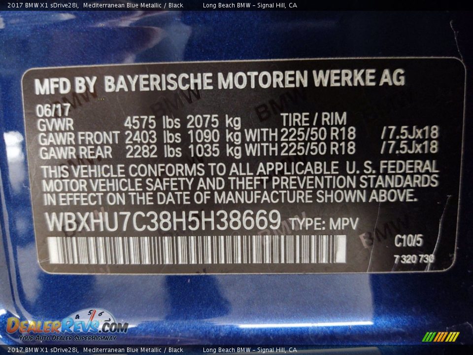 2017 BMW X1 sDrive28i Mediterranean Blue Metallic / Black Photo #36