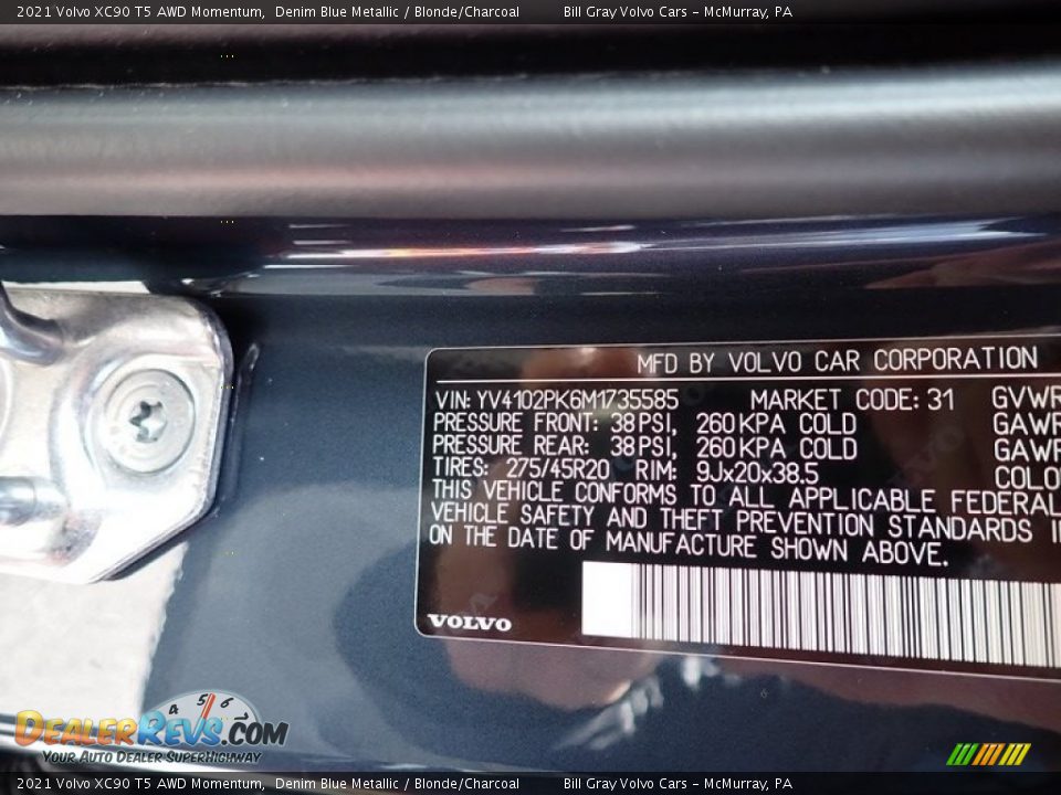 2021 Volvo XC90 T5 AWD Momentum Denim Blue Metallic / Blonde/Charcoal Photo #11