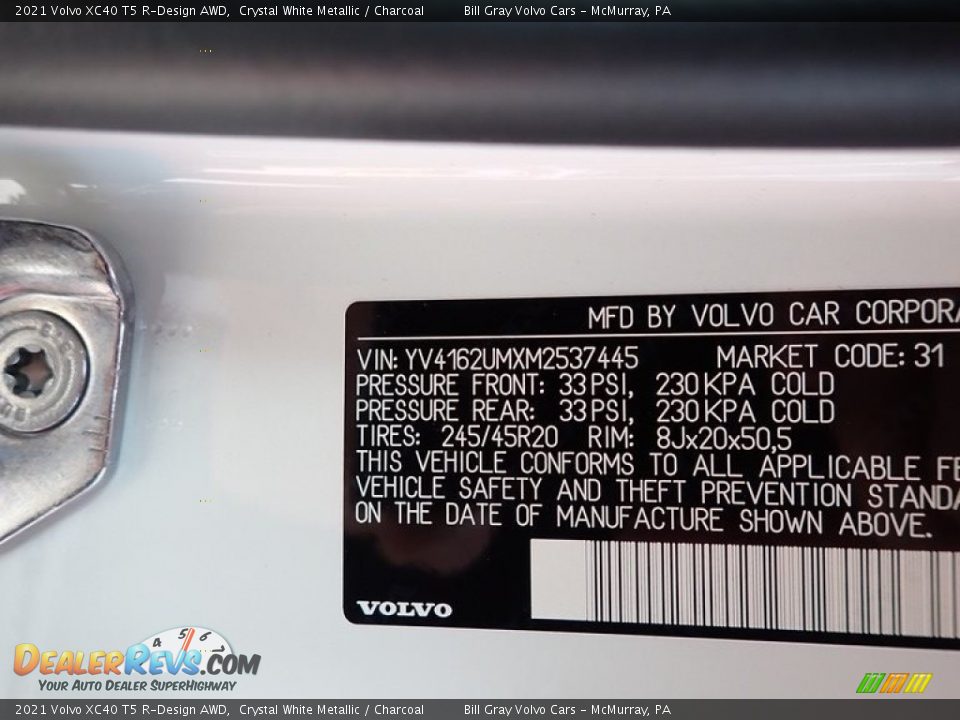 2021 Volvo XC40 T5 R-Design AWD Crystal White Metallic / Charcoal Photo #11