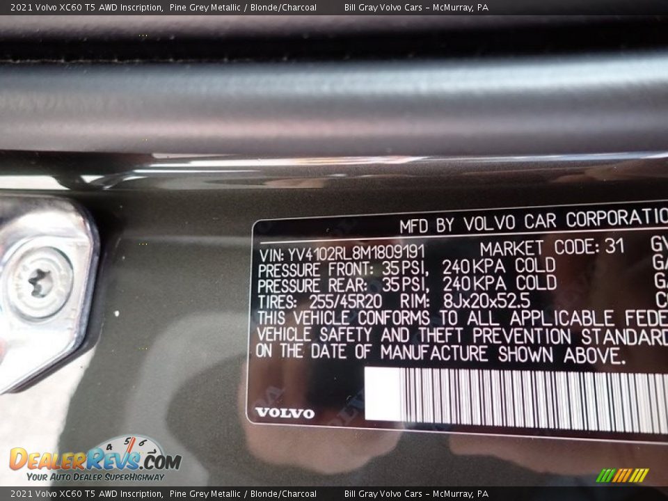 2021 Volvo XC60 T5 AWD Inscription Pine Grey Metallic / Blonde/Charcoal Photo #11