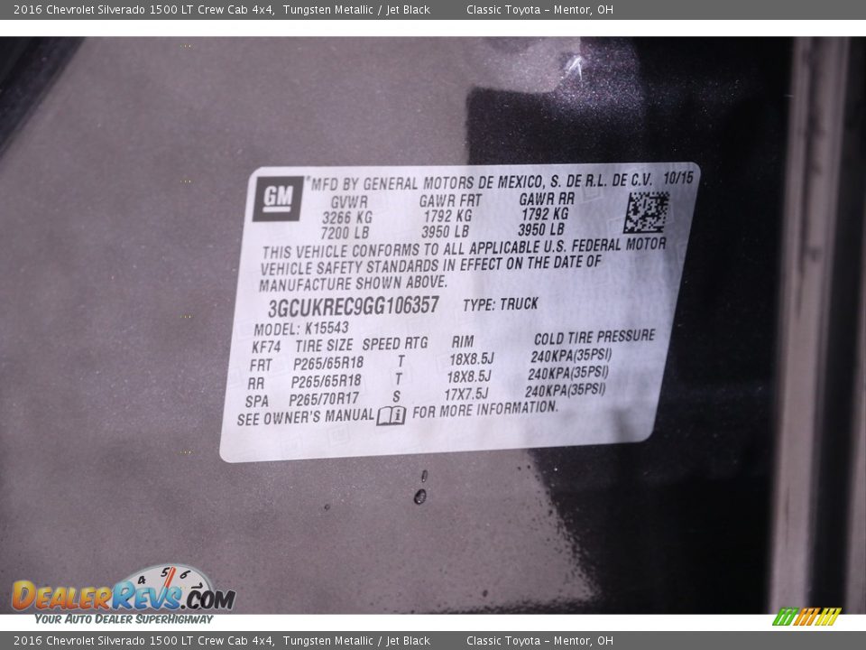 2016 Chevrolet Silverado 1500 LT Crew Cab 4x4 Tungsten Metallic / Jet Black Photo #21