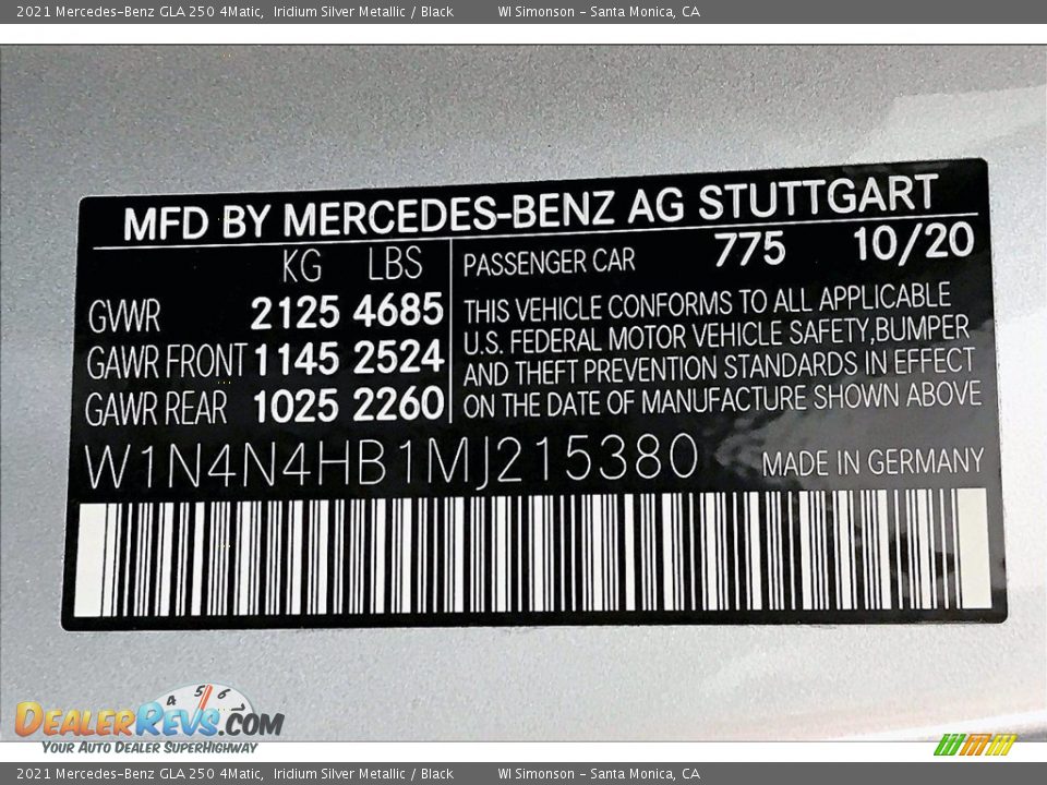 2021 Mercedes-Benz GLA 250 4Matic Iridium Silver Metallic / Black Photo #10