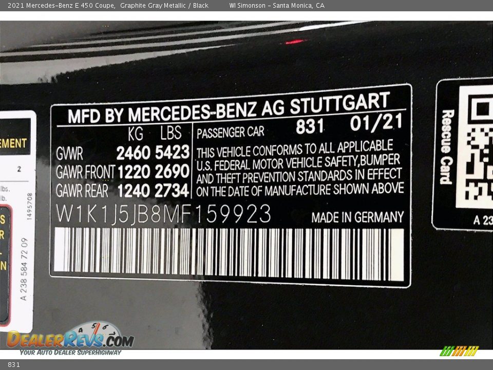 Mercedes-Benz Color Code 831 Graphite Gray Metallic