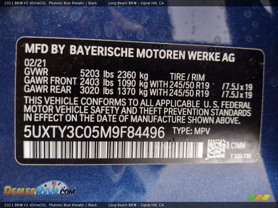 2021 BMW X3 sDrive30i Phytonic Blue Metallic / Black Photo #26