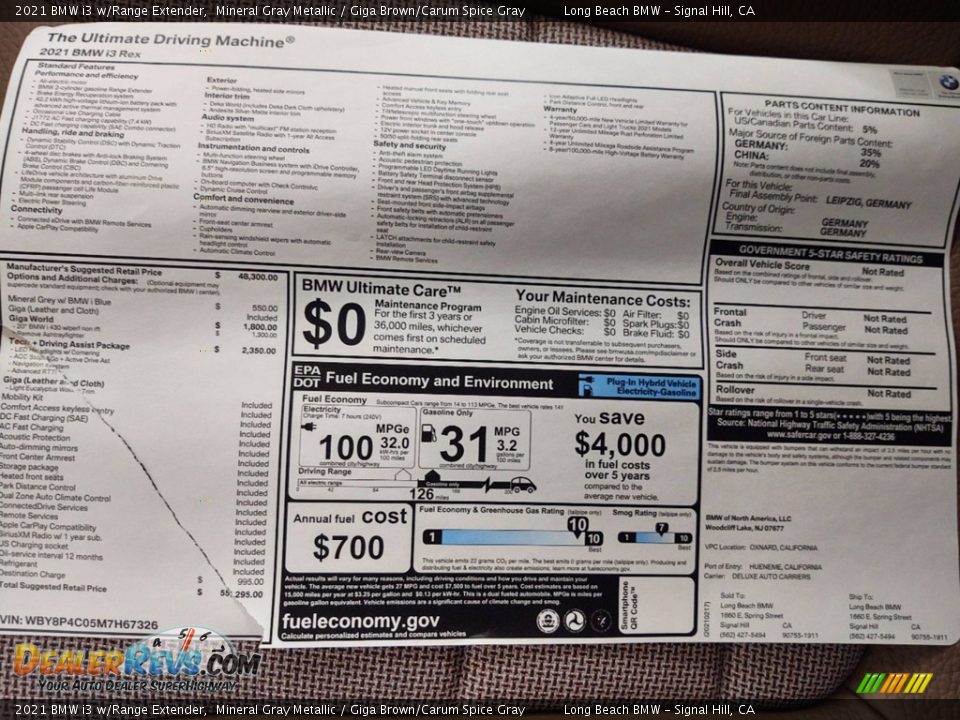 2021 BMW i3 w/Range Extender Window Sticker Photo #23