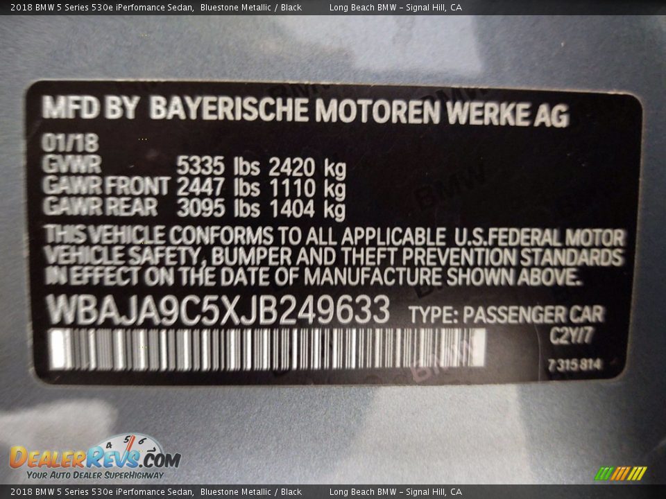 2018 BMW 5 Series 530e iPerfomance Sedan Bluestone Metallic / Black Photo #36