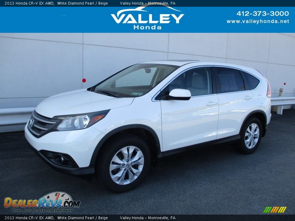 2013 Honda CR-V EX AWD White Diamond Pearl / Beige Photo #1