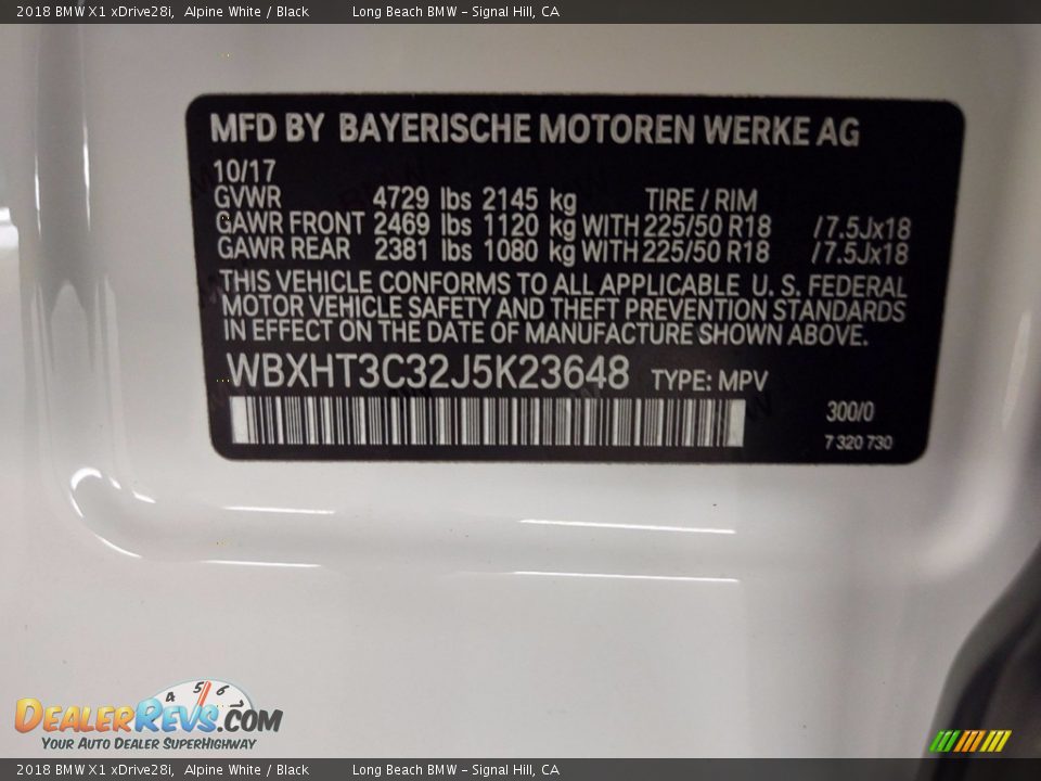 2018 BMW X1 xDrive28i Alpine White / Black Photo #36
