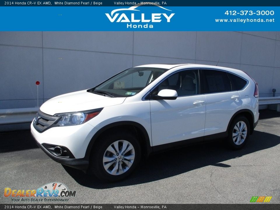 2014 Honda CR-V EX AWD White Diamond Pearl / Beige Photo #1
